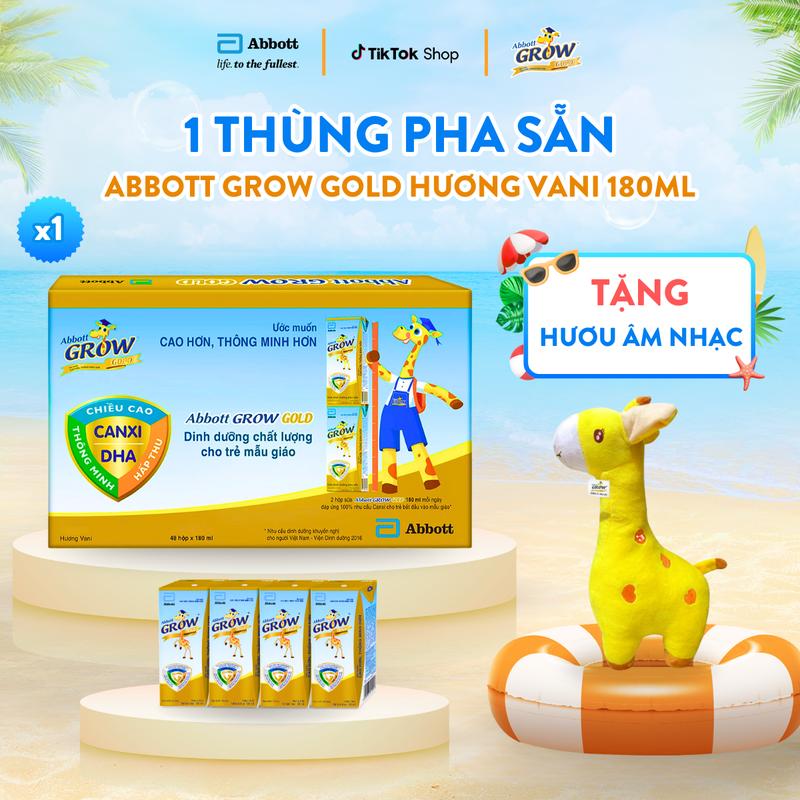 [TẶNG HƯƠU ÂM NHẠC GROW] 1 Thùng Sữa hộp pha sẵn Abbott Grow Gold 180ml/ Hộp (12 Lốc) Hương Vani