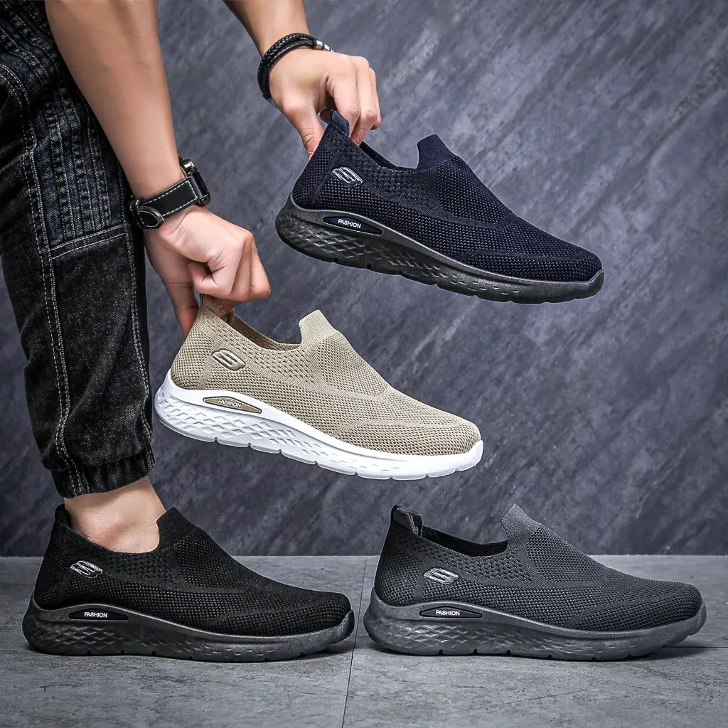 ESSE Sepatu Sneakers Slip On Kanvas Rajut Pria Tanpa Tali Casual Shoes MNov07