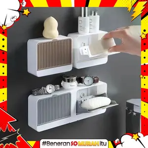 Kotak Tempat Sabun Batang Wadah Tertutup Tempel Dinding Dengan Tatakan Air Multifunction Bar Soap Box