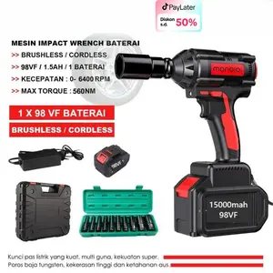 Cordless Impact Wrench 98V Brushless 98V Bor Obeng Kunci 98 Volt Mesin  Multi Fungsi Mesin Bor / 15000mAh 98Vf Brushless Bor Baterai Air Impact Wrench Kit MESIN BOR BATTERY DINDING BETON KAYU IMPACT WRENCH torsi