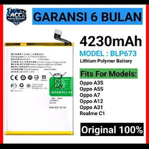 Baterai BLP673 For: Oppo A3S / Oppo A5S / Oppo A7 / Oppo A12 / Oppo A31 / Realme C1 Battery Batrai Batre Original 100% Termurah