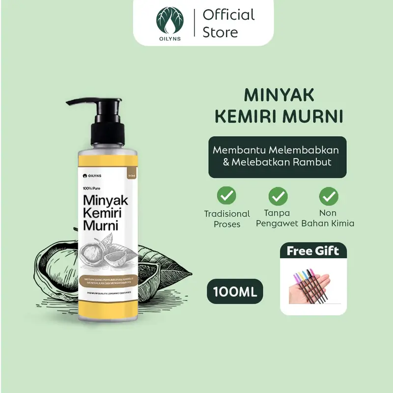 Oilyns - Minyak Kemiri Murni 100ml - Vitamin Rambut & Penumbuh Alis, Bulu Mata, Brewok, Menghitamkan, Melebatkan, Menebalkan, Memanjangkan, Haircare Herbal 0