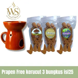 Perapen Keramik Mini + 3 Bungkus Bukhur Kerucut Gaharu Aroma Terapi Pengharum Ruangan