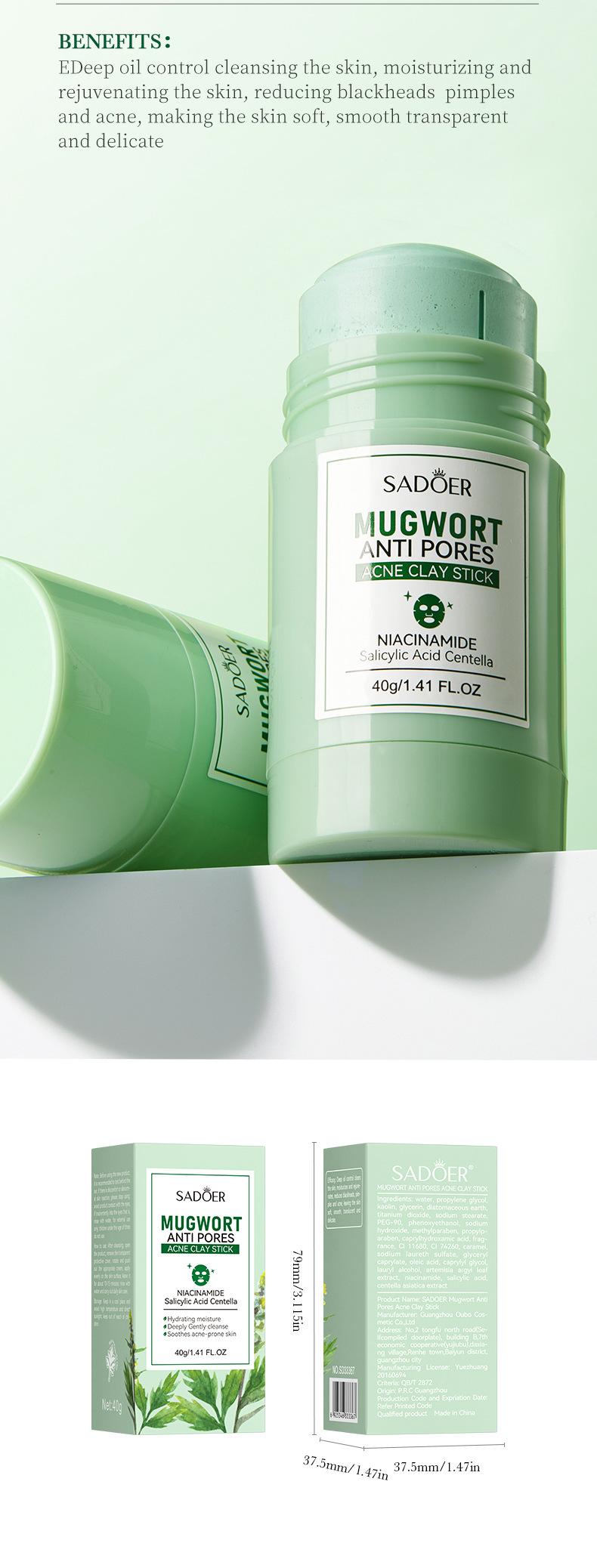 Product Introduction of Mugwort6.6 CountdownAcne Clay Mask Stick Green Mask Stick DeepCleansing Equipped Salicylic Acid Balance OilSkincare 40G Free Shipping】 SAS 4