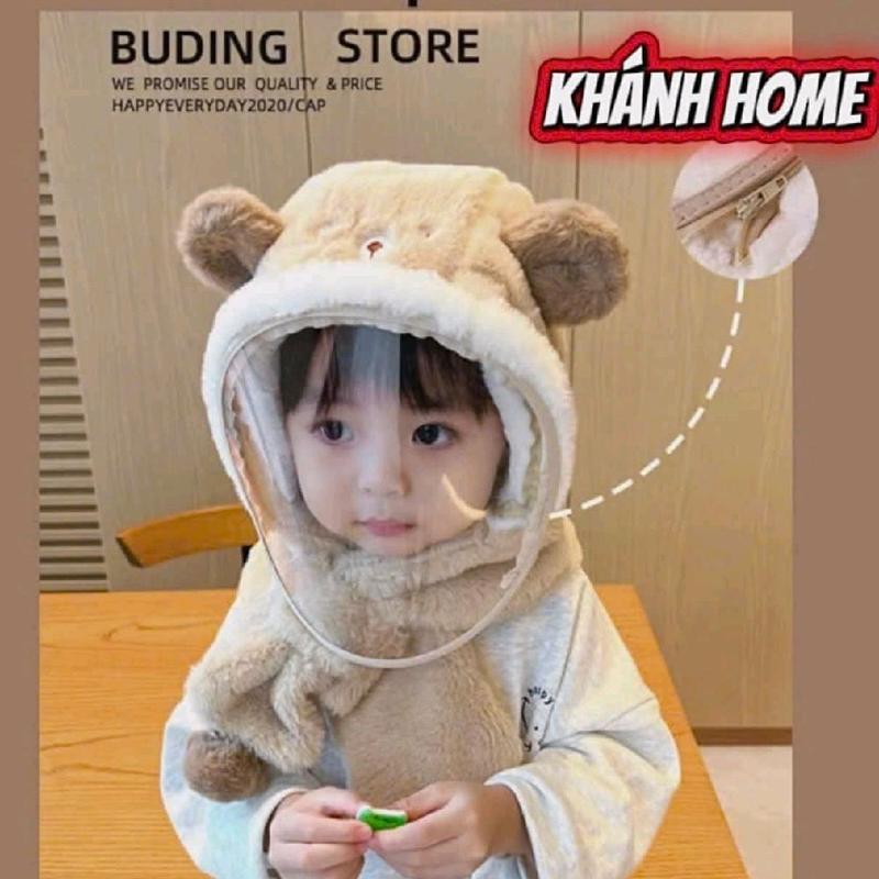 Mũ Len Trùm Đầu Có Kính Chắn Gió Tích Hợp Khăn Quàng Cổ Tiện Lợi Cho Bé,tặng kèm tấm kính Nón Len Lông Cừu Có Kính Bảo Vệ khăn trùm kính chắn Kem Hat