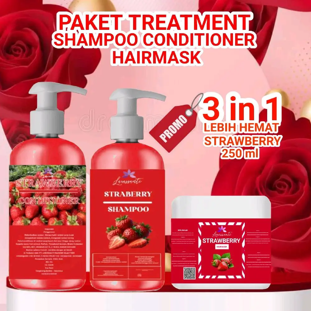 PAKET HEMAT 3IN PAKET STROBERI HAIR MASK UK250ML BPOM Melembutkan Haircare Conditioner
