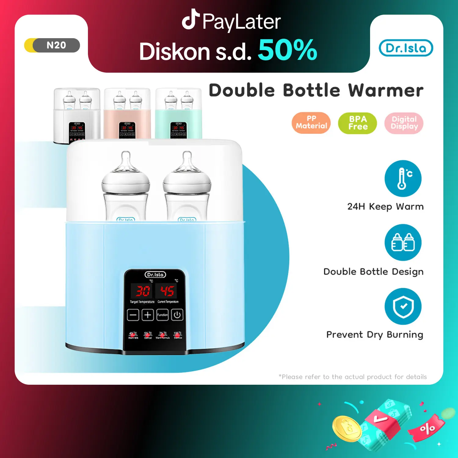 Dr.isla Sterilizer Botol Bayi Bottle Warmer 200ml Baby Safe Sterilizer Dot Bayi Botol Susu Penghangat ASI BPA Free Penyesuaian Empat Gigi N20 Minum
