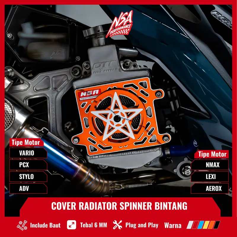 NSA COVER RADIATOR SPINER BINTANG MIRROR VARIO PCX NMAX AEROX ADV LEXI STYLO Tutup Radiator Spinner Bintang Yamaha Honda 125/150/160 Aksesoris Motor NSA PERFORMANCE Roda Motorcycle cover  radiator Gold Karet 5