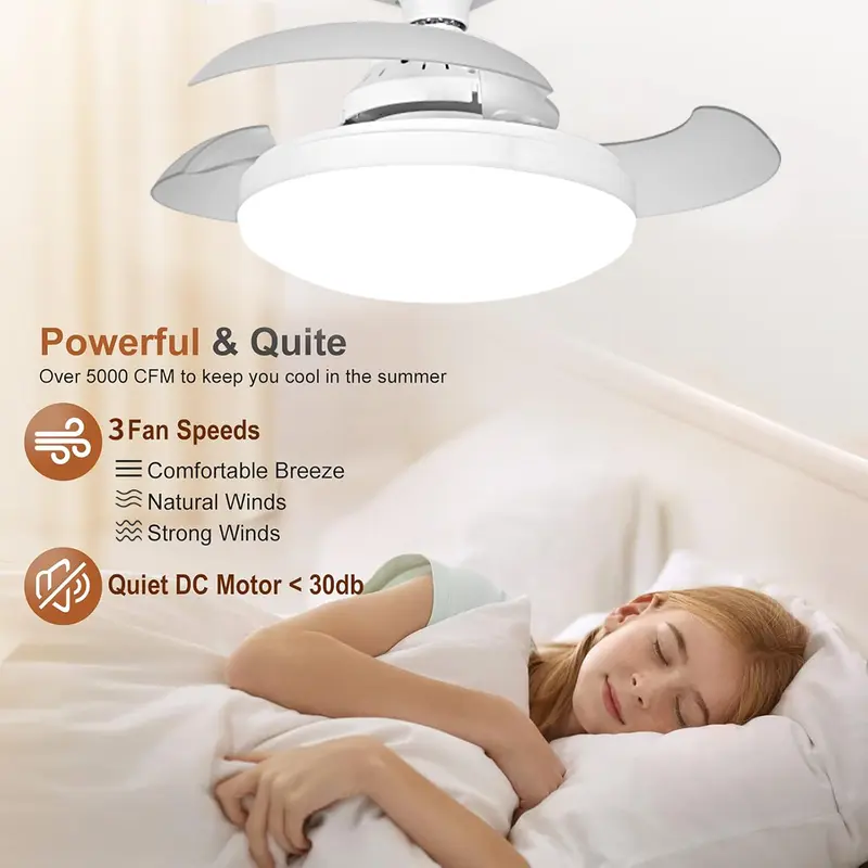 lampu semua baru Kipas angin langit-langit kendali jarak jauh dengan lampu Lampu kipas angin ekstra besar untuk digunakan di rumah kedap e27 Mudah dipasang, cocok untuk ruang tamu, kamar tidur, ruang makan, dll. 4