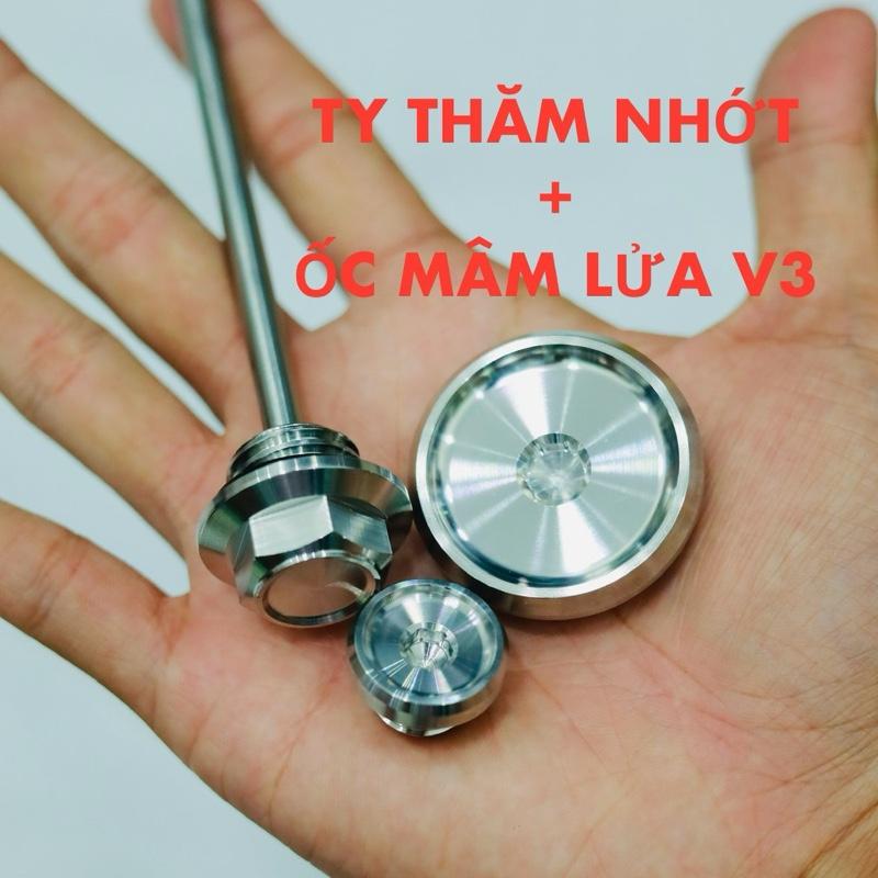 Combo Ty Thăm Nhớt + Ốc Mâm Lửa V3 Inox304 CNC Nguyên Khối Gắn Chuẩn Các Dòng Xe Bảo Hành Không Rỉ Sét