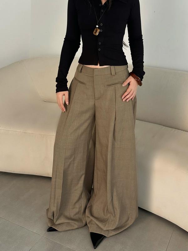 Quần dài ống rộng Modern Pants Migcool quần ống rộng nữ chất đũi xước form suông rộng Q05