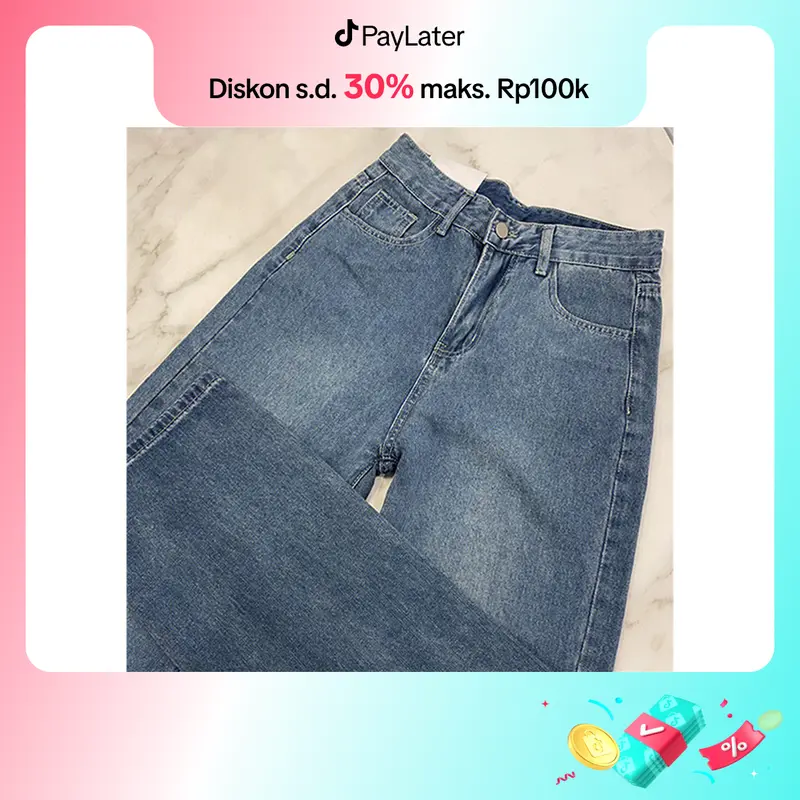 lulu-jeans Biru Retro Hight Waist Kulot Celana Jeans Wanita Korea 7