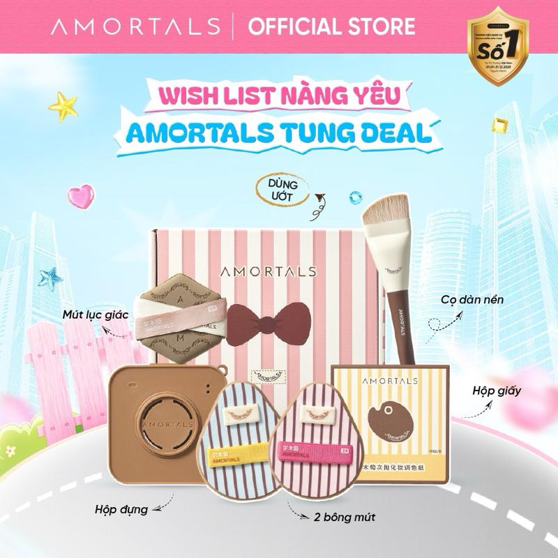 Bộ Bông Mút & Cọ Tán Nền Amortals OK 6 Món – Trọn Bộ Trang Điểm Dễ Dùng Cho Người Mới, Nền Mịn Lì & Căng Bóng Tự Nhiên