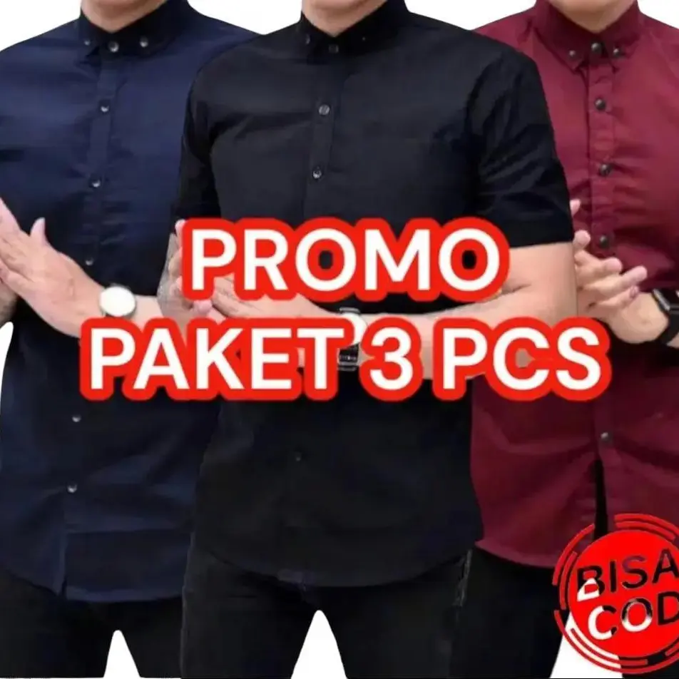 PROMO paket kemeja polos pria lengan pendek (1 paket isi 3 pcs) Baju Formal Nyaman Panjang Atasan