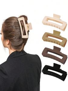 4pcs Elegantes Pinzas de garra para el cabello cuadradas grandes de plástico, en colores negro, blanco y marrón. Accesorios versátiles y a la moda para uso diario, adecuados para peinados, lavado de cara y maquillaje.