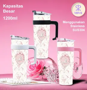Pinky Cat Tumbler(1200ml)MSVLL Ready Stock — Tumbler Jumbo dengan Sedotan, Kapasitas Besar, Desain Menarik, Praktis untuk Mobil, Kantor, Rumah, dan Olahraga  X158