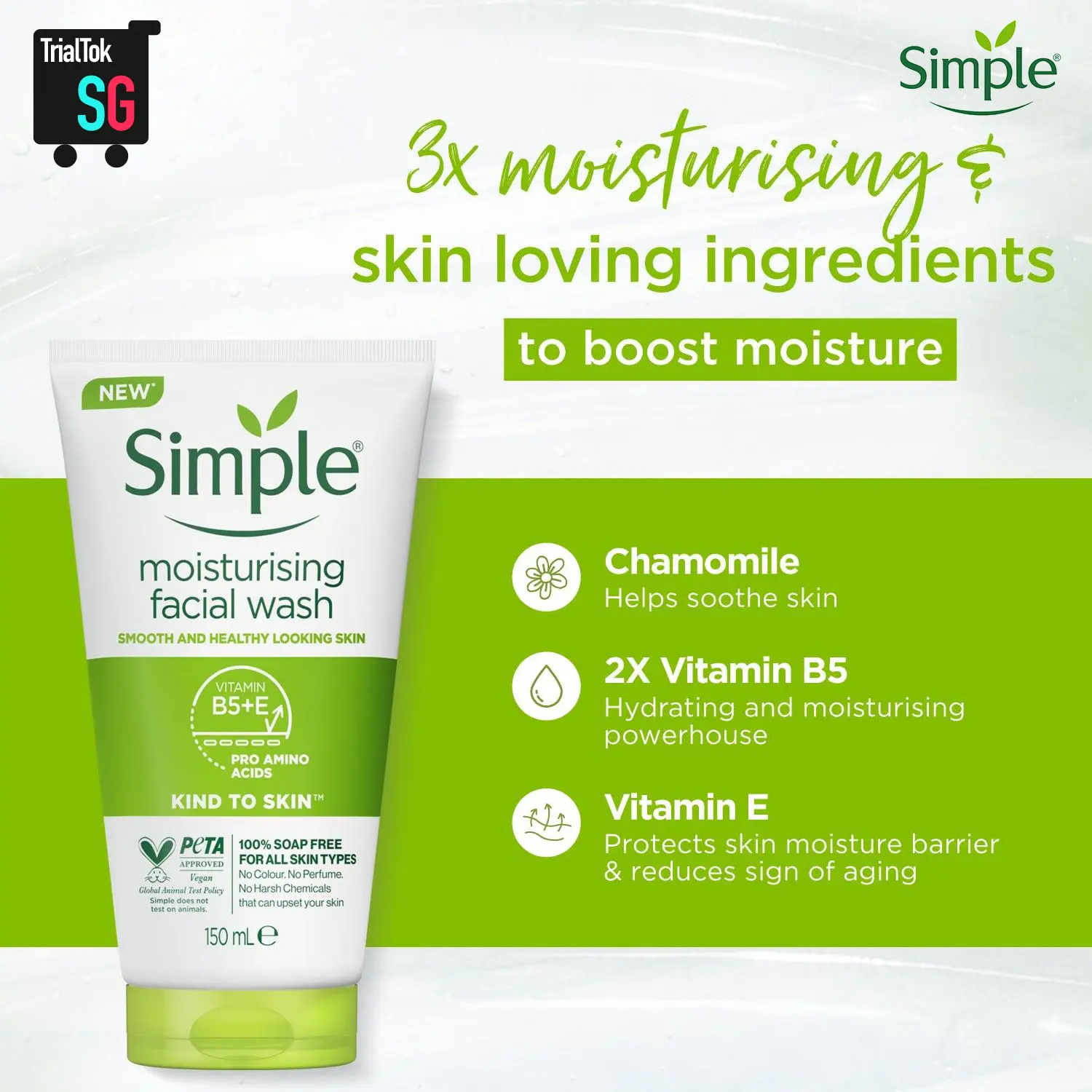 Moisturizing Face Wash, Refreshing, 150ml, Good Skin Texture, Limited to 2 pieces per buyer, @ $1.25 each. Letterhead, Expiry Date: 22.10.2025