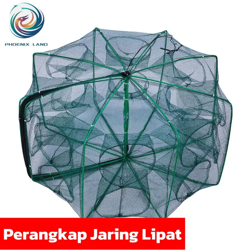 Merek Terkenal Phoenix Land Perangkap Jebakan Jaring Jala Prangkap Lipat Ikan Udang Kepiting Sungai Danau Laut Alat Pancing Fish Trap Net 6 8 10 Lubang 0