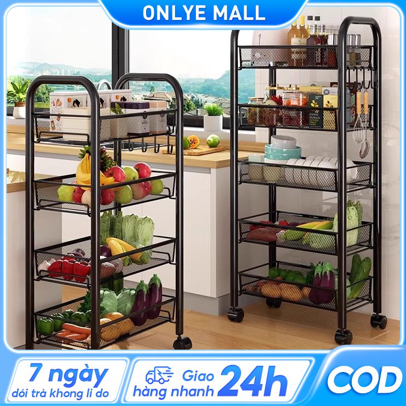 Kệ Để Đồ Đa Năng 3 Tầng Kệ xe đẩy 4 Tầng Xe Đẩy Spa Mặt Lưới Kệ sắt đựng đồ nhà bếp có bánh xe