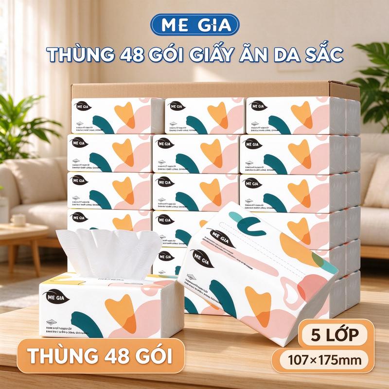 COMBO 48 GÓI GIẤY ĂN MEGIA 240 TỜ 5 LỚP Chính Hãng - Khăn Giấy Tiện Lợi 5 Lớp - Giấy Rút Cao Cấp Đạt Chuẩn Bộ Công Thương MEGIA, khăn giấy khăn ăn, giấy vệ sinh tiện lợi
