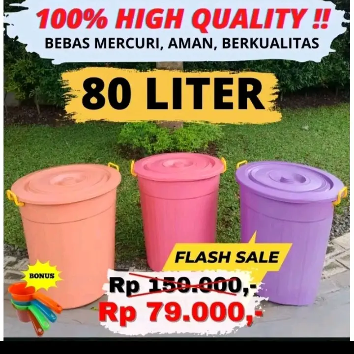 ember premium 80&30 liter / bak air besar  kamar mandi free gayung / ember candy / ember pink / ember ungu /  ember  hijau