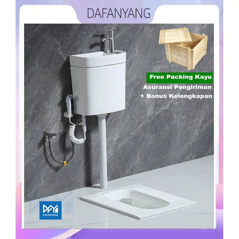 Kloset Jongkok Flush 1 Set Dengan Water tank Wastafel Keramik Model Terbaru | Toilet Jongkok Flush Water Tangki Wastafel Ceramic WC 1