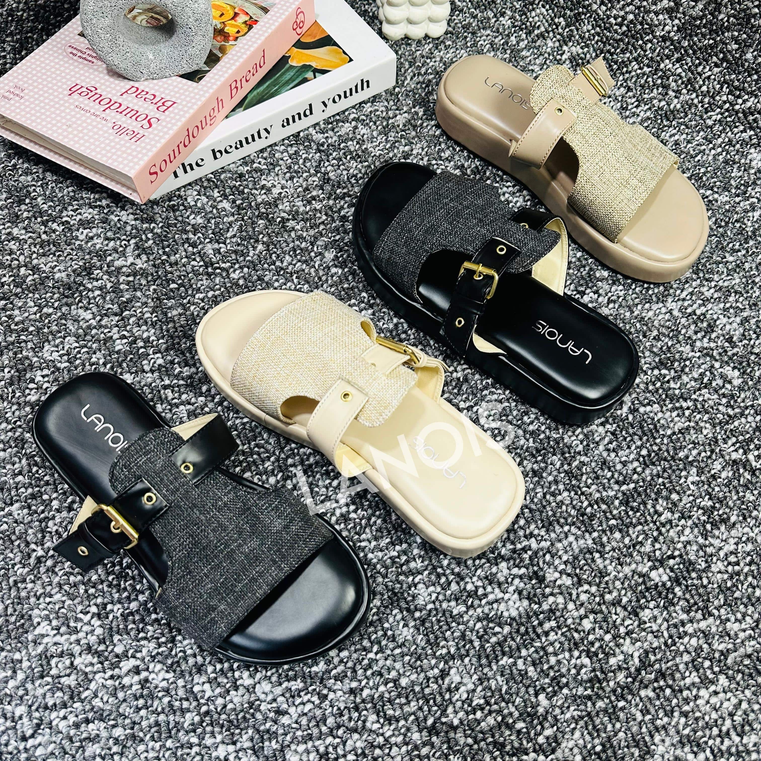 LANOIS Sandal Platform Wanita Tali Gesper Motif Rajut