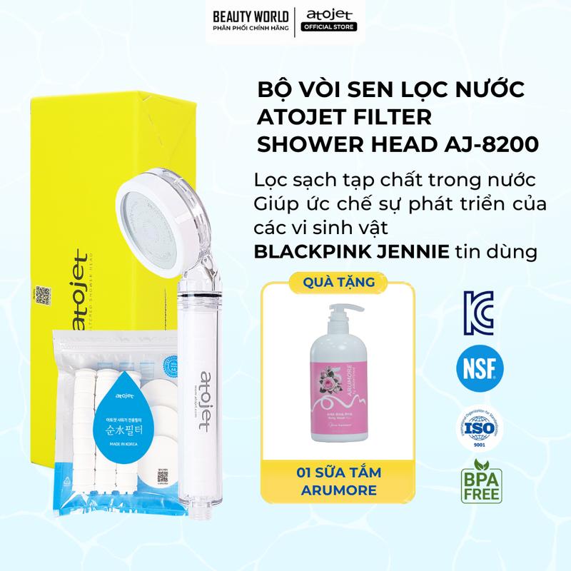  Bộ Vòi Sen Lọc Nước Atojet AJ-8200 Vòi Sen Jennie BLACKPINK Kèm 3 Lõi Lọc Đầu & Thân AJ-8200F Lọc Rỉ Sét Cặn Bẩn Bụi Mịn Cát Tạp Chất Siêu Nhỏ 