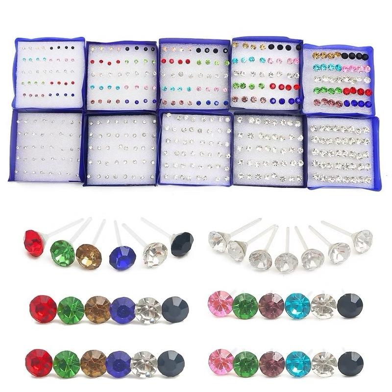 COMBO 1-3-5 ĐÔI HOA TAI CHUÔI NHỰA SIZE 3mm chống dị ứng lấy màu ngẫu nhiên