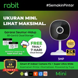 Rabit Smart IP CCTV Camera Indoor Mini Wide Angle 2K 3MP dengan Night Vision & AI Detection Garansi 12 Bulan Super Clear 120° Lensa 4 mm 3DNR DWDR Kamera Wifi Hemat Tempat