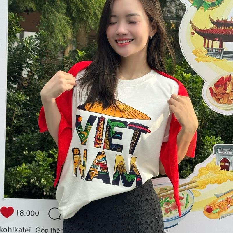   Ảnh chính chủ   Áo phông yêu nước in chữ VIỆT NAM nón lá mặc dịp Quốc Khánh chất cotton 2c mềm mịn  có bán kèm khăn 