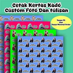 CETAK KERTAS KADO CUSTOM FOTO DAN NAMA WRAPPING PAPER CUSTOM MURAH