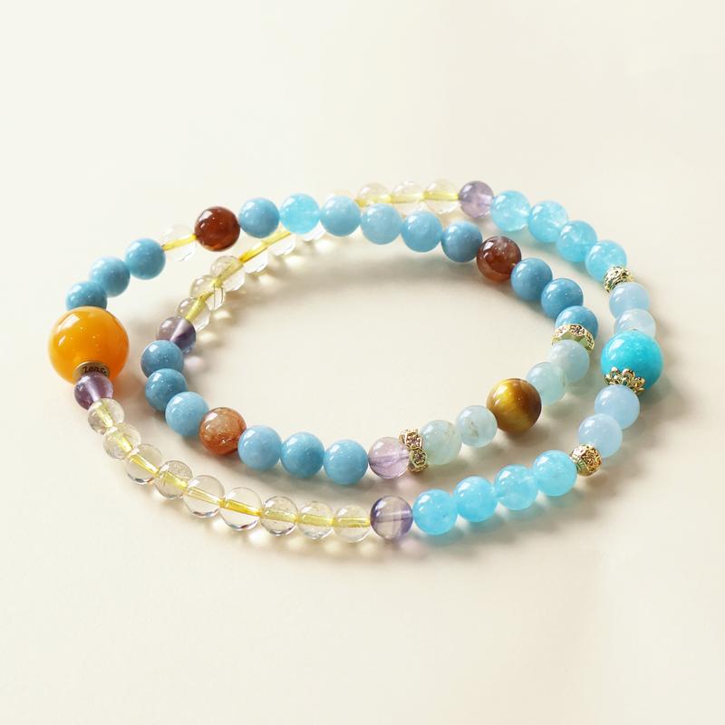 Bracelet Turquoise Aigue-marine Calcedoine - Acier Doré - Neuf Avec étiquettes - Livraison 48h