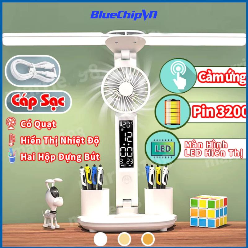 Đèn Học Để Bàn Sạc Tích Điện Chống Cận Thị Điều Chỉnh Độ Sáng Gấp Gọn LED USB Cao Cấp, Đèn Học Cảm Ứng Tích Điện BluechipVN