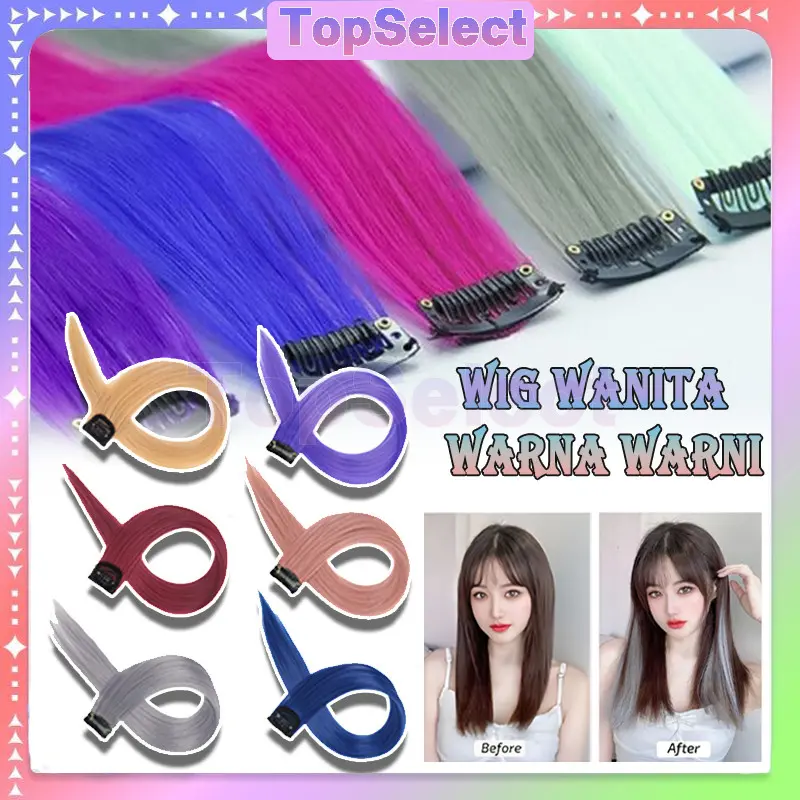 Wig Rambut Jepit palsu Colourful Extension Wanita /Pemanjang Rambut Palsu Warna Jepit/Wanita Warna-warni Fashion Potongan Wig/Rambut Lurus Palsu Warna Warni Import/Hair Clip Hairpiece Warna Warni/Extention Wanita Colorful