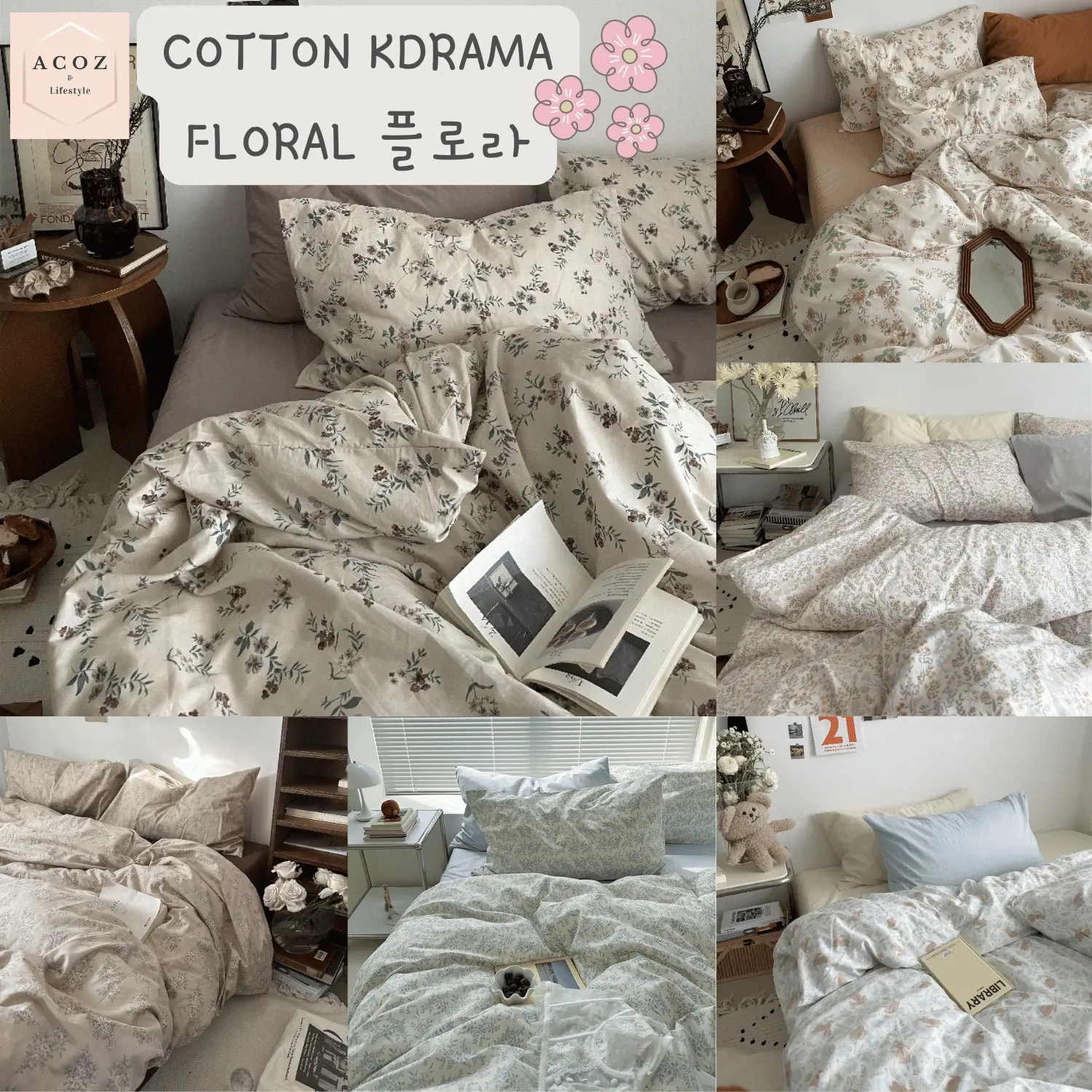 ACOZ [Malaysia Ready Stock] COTTON FLORAL Fitted Bedsheet Set 4in1/ Queen Bedding set/Cadar queen