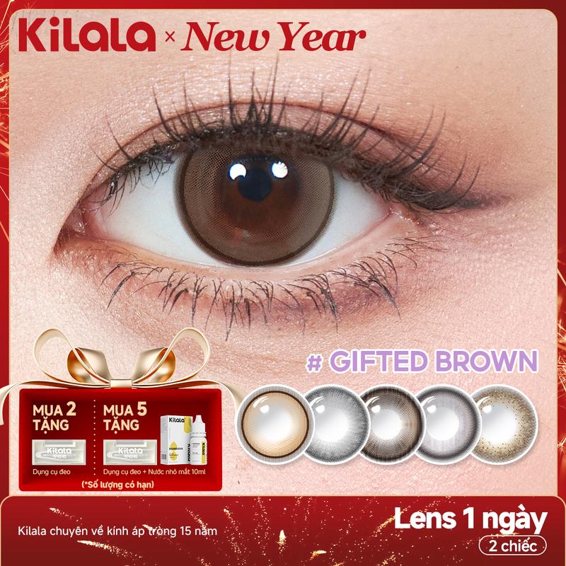 2 chiếc kính áp tròng Kilala LENS 1 NGÀY màu Nâu Xám DIA 14.5mm độ cận 0 lens êm mềm thiết kế độc đáo lên ảnh rất đẹp vũ khí đi quay chụp không thể thiếu