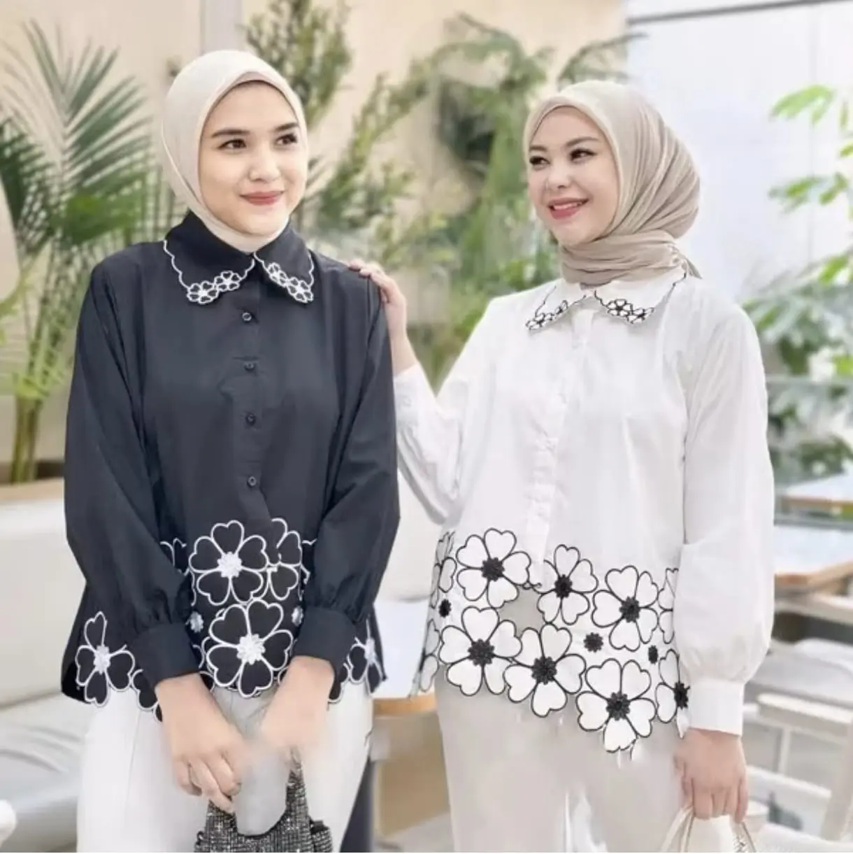 BM - KEMEJA WANITA DIMA KATUN BORDIR BUNGA - ATASAN WANITA BORDIR LENGAN  PANJANG