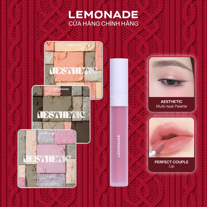 Combo 01 Bảng phấn mắt đa năng Lemonade Aesthetic Multi-task Palette 10.8g và 01 Son kem mịn lì thuần chay Lemonade Perfect Couple 3.5g 