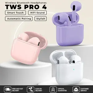 TWS Pro 4 Headset Bluetooth Earphone Smart Touch Control HiFi Stereo Earbuds Wireless Kualitas Suara HD Bass Garansi TWS engset waterproof Earphones & Headphones