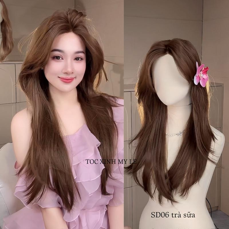 SD06 HAI MÁI SIÊU DA CÚP LAYER 55cm ( kèm lược + dưỡng + lưới trùm ) chất tóc được làm bằng sợi tơ Women Wig Tóc Giả