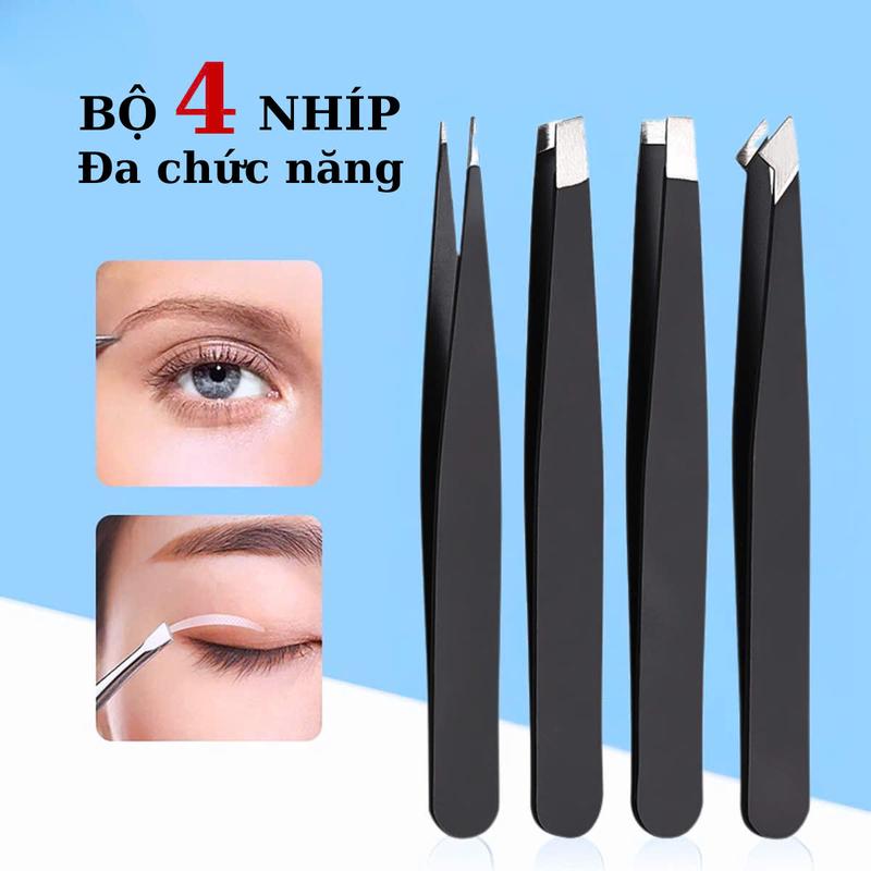 Nhíp nhổ lông mày BỘ 4 CÁI nhíp nhổ râu màu đen và màu bạc dụng cụ trang điểm nhíp hỗ trợ nối mi gắn mí nhổ tóc bạc tóc ngứa nhổ vùng lông dưới cánh tay tiện ích 