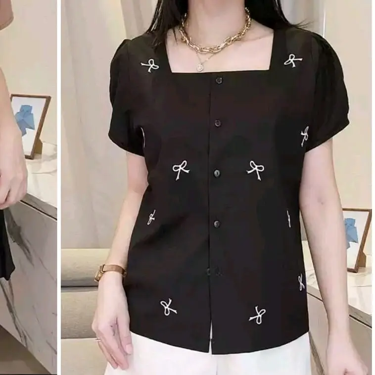 MC 2403 ATASAN LEHER KOTAK MOTIF PITA KANCING BAHAN COTTON POPLIN PREMIUM 8