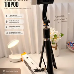 Tripod Tongsis R1sL 4 in 1bluettooh lampu LED Stainless Remot Panjang