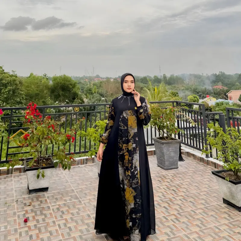 (READY) TUTUNAJWA Alyssa Dress Akar Mix Outer Gamis Set Hijab 4
