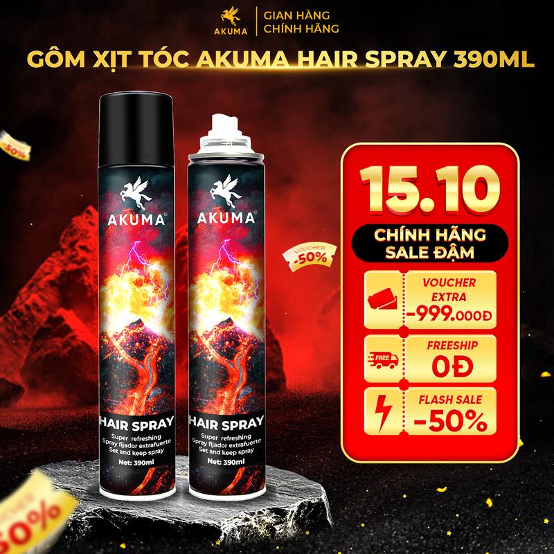 Gôm Xịt Giữ Nếp Tóc AKUMA 390ml - Hương Nước Hoa Nam. Dưỡng Tóc Chăm Sóc Tóc