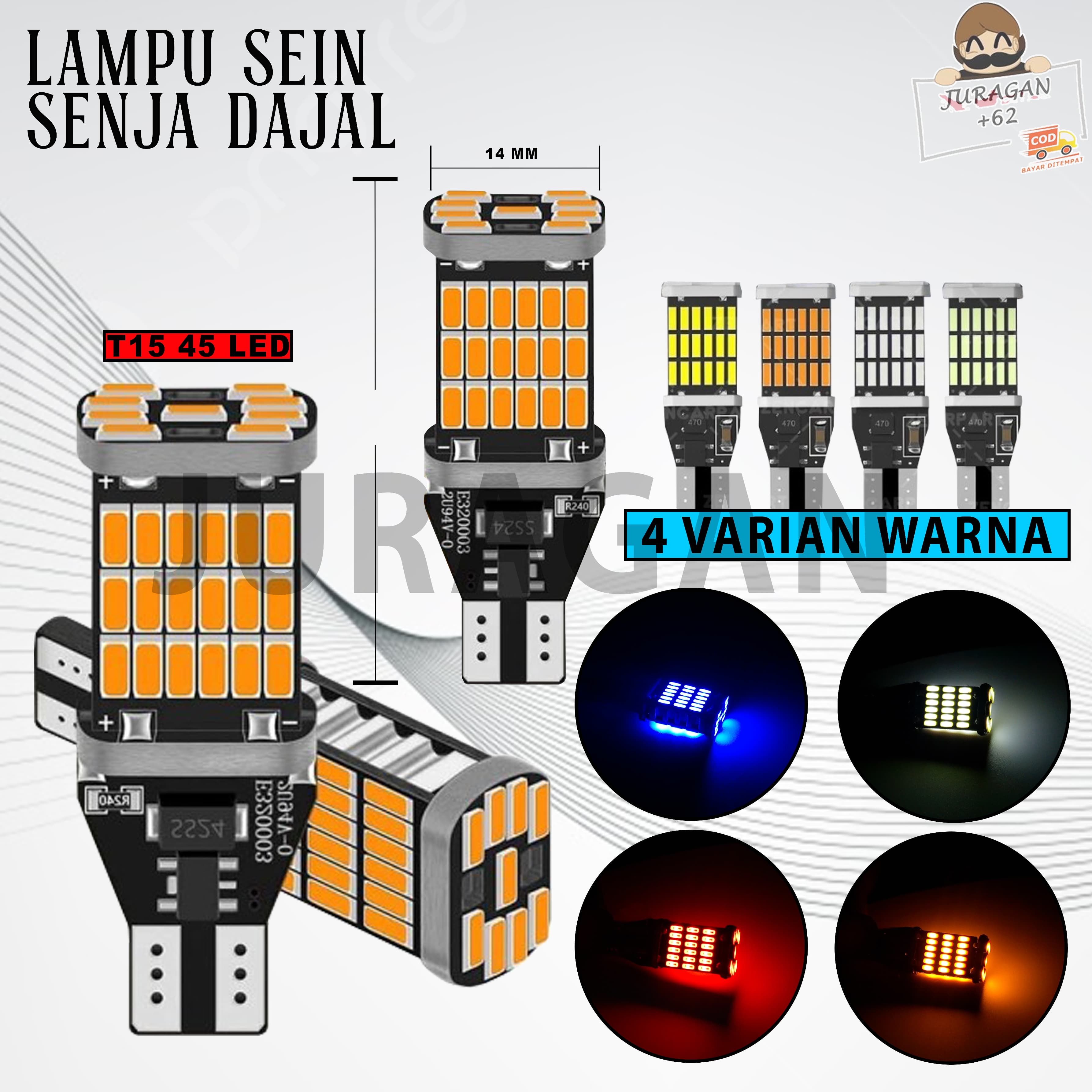 LAMPU DAJJAL DAJAL SEN SEIN 45 LED BOHLAM BOLAM MOTOR MOBIL T15 T10 W16W 4014-45 SMD TERANG 12V SERBA GUNA UNIVERSAL