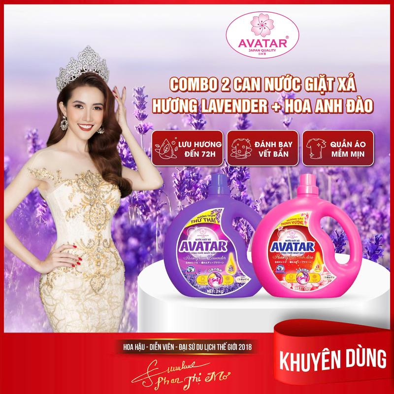 [MUA 1 TẶNG 1] Nước Giặt Xả Avatar Hương Lavender và Hương Hoa Anh Đào Làm Sạch Sâu Hiệu Quả, Lưu Hương Lâu, Diệu Nhẹ, An Toàn Cho Da, Bền Màu 2kg/can nước  giặt