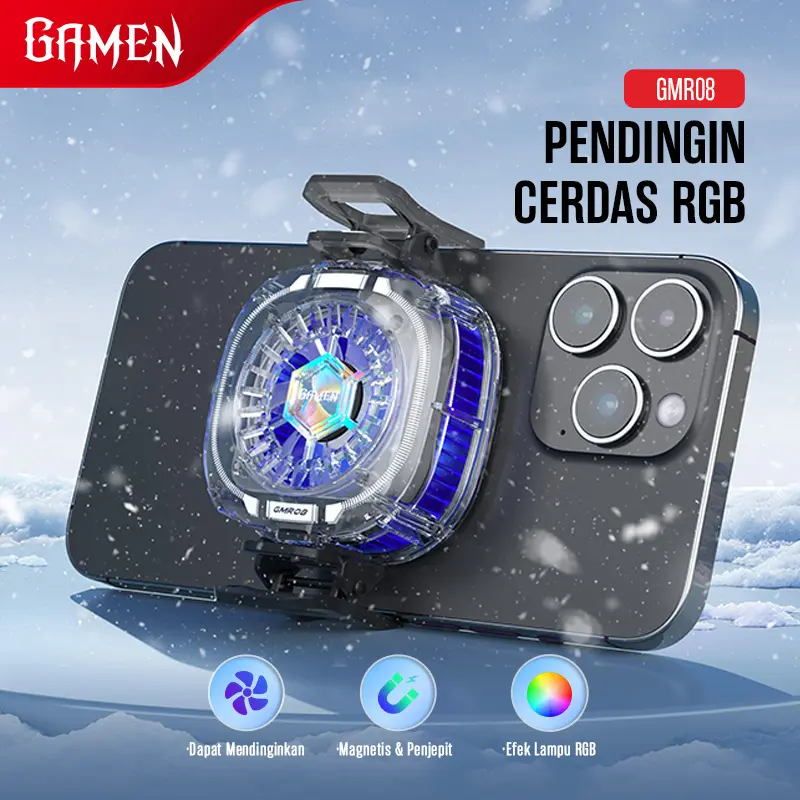 [Ekslusif Ischaindyofc] GAMEN GMR08 Fan Cooler Transparant RGB,Pendingin Handphone/Tablet/Ipad,2 In 1 Clip Dan Magnetic - Garansi 1 Tahun (BISA COD) 1