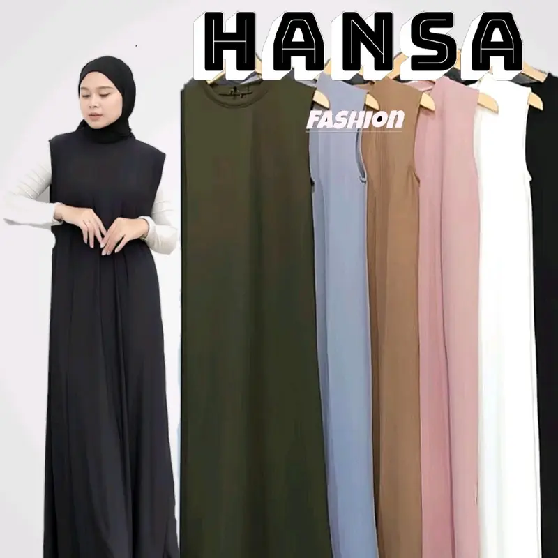 inner dress tanpa lengan / gamis Panjang bahan Rayon Twill model Midi 0